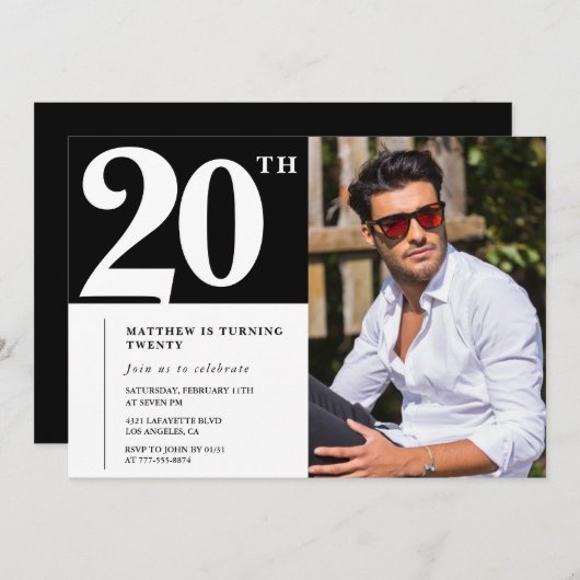 Zwart en wit 20ste verjaardag kaart (Voorkant / Achterkant)