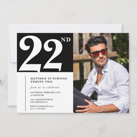 Zwart en wit 22e verjaardag kaart (Voorkant)