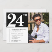 Zwart en wit 24ste verjaardag kaart (Voorkant)