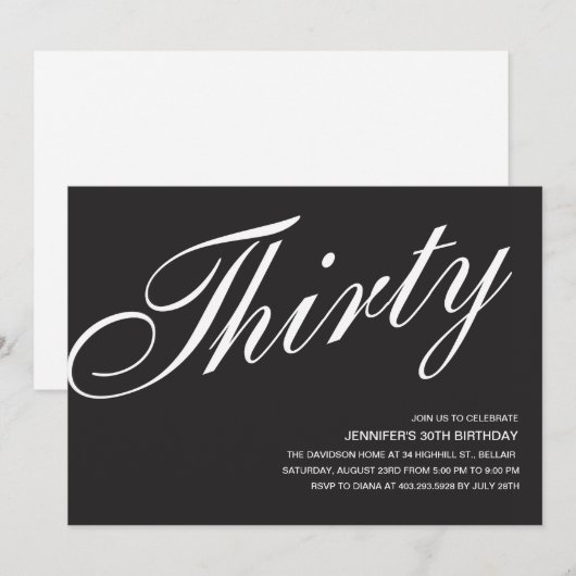 Zwart en wit 30e verjaardag kaart (Voorkant / Achterkant)