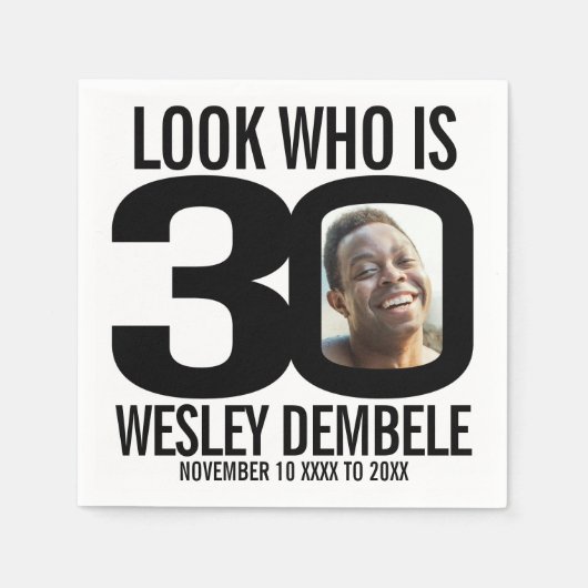 Zwart en wit 30ste verjaardag foto kijken wie is servet (Voorkant)