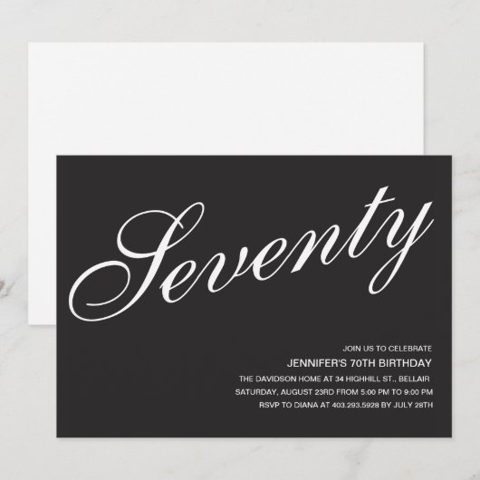Zwart en wit 70e verjaardag kaart (Voorkant / Achterkant)
