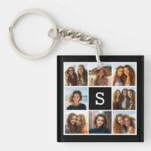 Zwart en Wit 8 Foto Collage Aangepast Monogram Sleutelhanger (Voorkant)