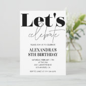 Zwart en wit 8e verjaardagsuitnodiging Modern Kaart (Staand voorkant)