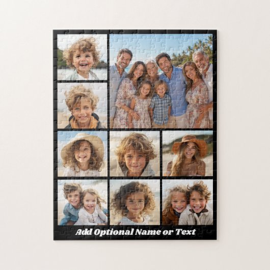 Zwart en Wit 9 Foto Collage Aangepaste Monogram Legpuzzel (Verticaal)