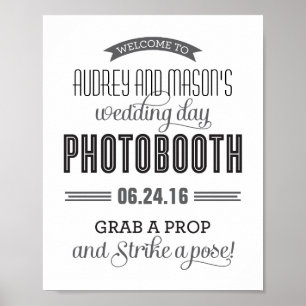 Zwart en wit Aangepast bruiloft Foto Booth Sign Poster