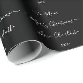 Zwart en Wit Aangepaste Naam Prettig Kerstfeest Cadeaupapier