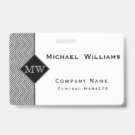 Zwart en Wit Abstract Chevron Patroon Monogram Badge