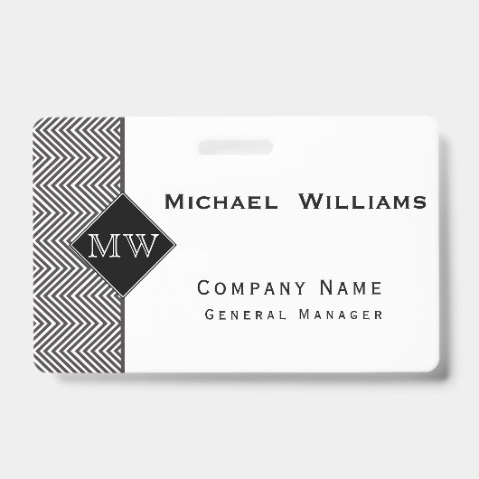 Zwart en Wit Abstract Chevron Patroon Monogram Badge (Voorzijde)