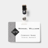 Zwart en Wit Abstract Chevron Patroon Monogram Badge (Voorzijde met clip)