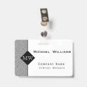 Zwart en Wit Abstract Chevron Patroon Monogram Badge (Achterkant met clip)