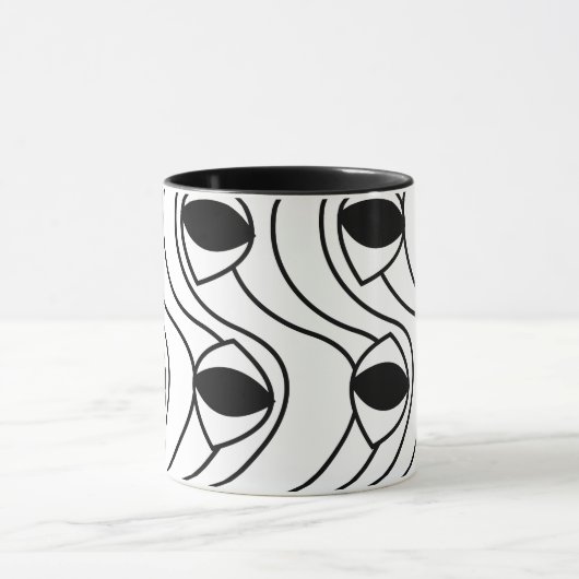 Zwart en wit abstract gebogen mok (Midden)