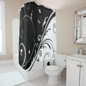 Zwart en wit abstract ontwerp douchegordijn (In situ)