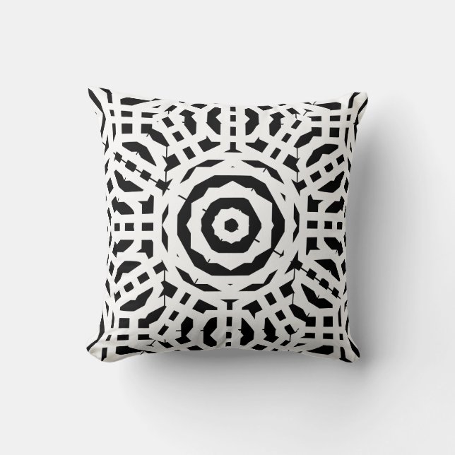 Zwart en wit abstract patroon effen achterkant kussen (Voorkant)