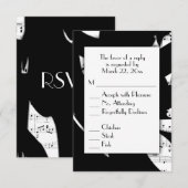 Zwart en wit abstracte muziek RSVP met menu keuze (Voorkant / Achterkant)