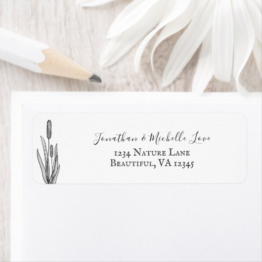 Zwart en wit adres Cattails Etiket (Insitu)