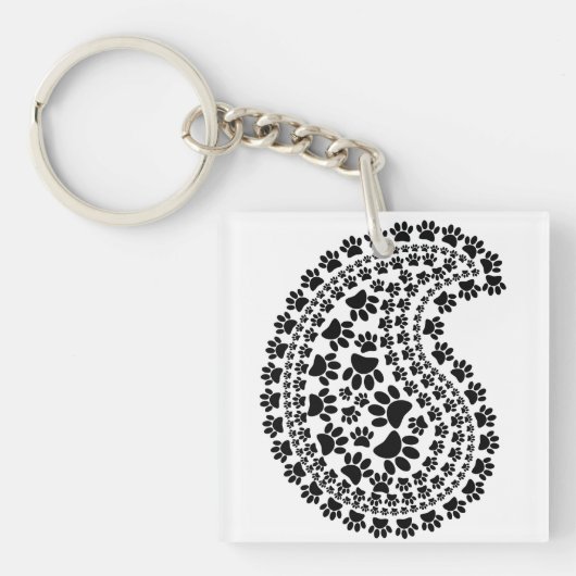 Zwart en wit afdrukken Paisley Patroon Sleutelhanger (voorkant)