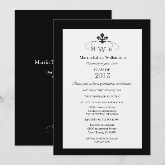 Zwart en wit Afstuderen Kaart (Voorkant / Achterkant)