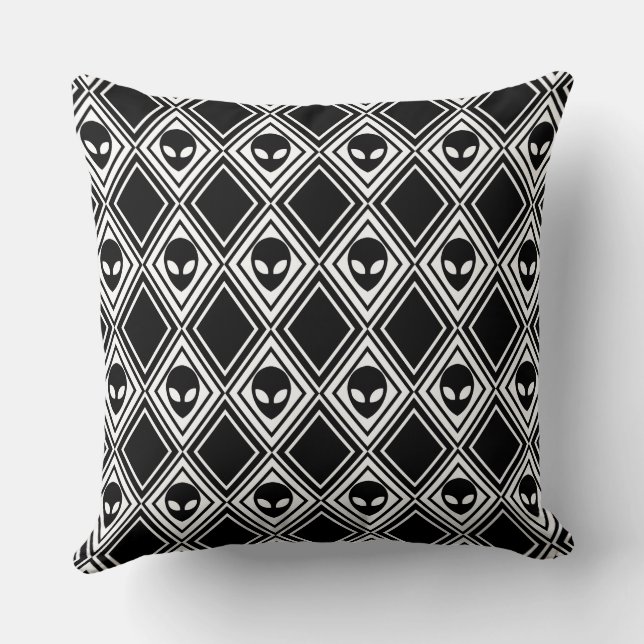 Zwart en Wit Alien Argyle Patroon Kussen (Achterkant)