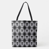 Zwart en Wit Alien Argyle Patroon Tote Bag (Voorkant)