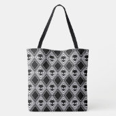 Zwart en Wit Alien Argyle Patroon Tote Bag (Achterkant)