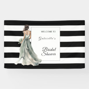 Zwart en Wit Aquarel Strepen Bruidsdiner Spandoek
