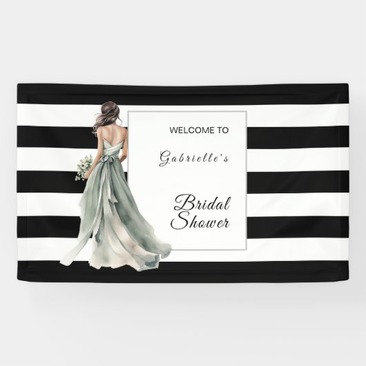 Zwart en Wit Aquarel Strepen Bruidsdiner Spandoek (Horizontaal)