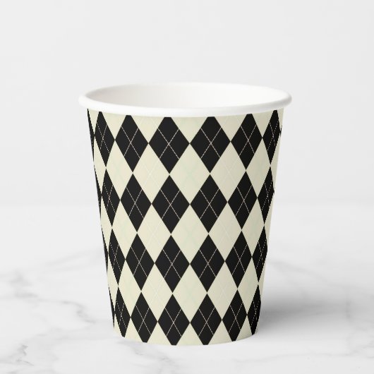 Zwart en wit Argyle Papieren Bekers (Voorkant)