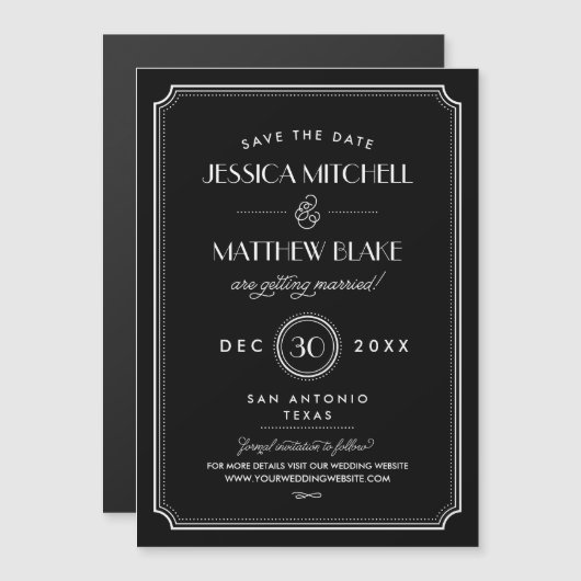 Zwart en wit Art Deco 'Save the Date' (Voorkant / Achterkant)