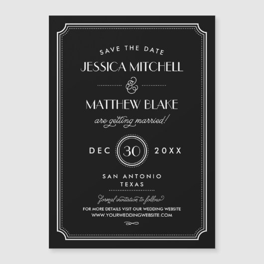 Zwart en wit Art Deco 'Save the Date' (Voorkant)