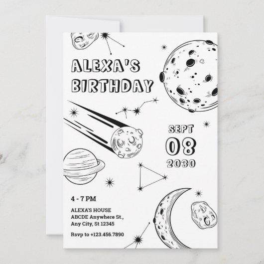 Zwart en wit astrologie maan verjaardag kaart (Voorkant)