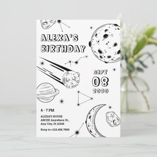 Zwart en wit astrologie maan verjaardag kaart (Staand voorkant)