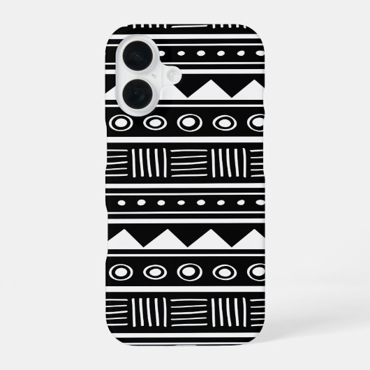 Zwart en wit Azteeks stam patroon iPhone 16 Hoesje (Achterkant)