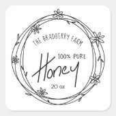 Zwart en wit basishoningetiket vierkante sticker (Voorkant)