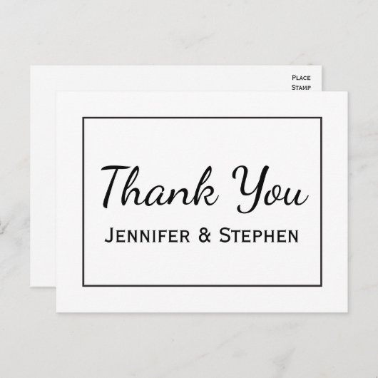 Zwart en wit bedankt minimalistische bruiloft briefkaart (Voorkant / Achterkant)
