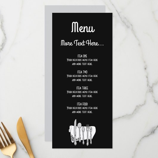 Zwart en wit bestek bewerkbaar ontwerp 10 x 23 cm menu