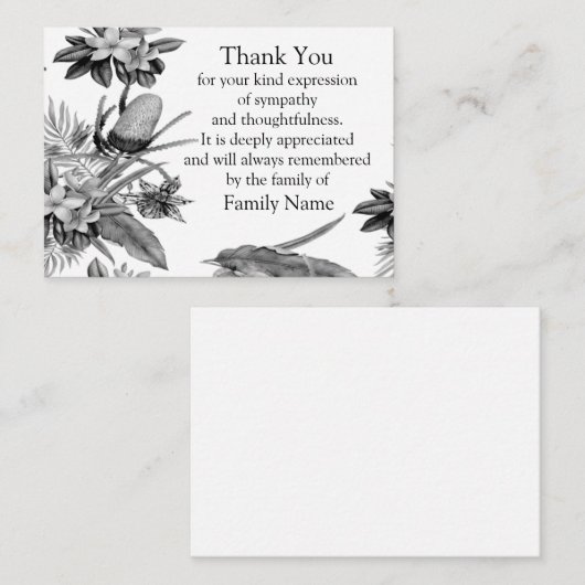 Zwart en wit blad na begrafenis bedankkaarten notitiekaartje (Voorkant / Achterkant)