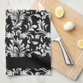 Zwart en wit blad patroon keukenhanddoek (Quarter Fold)