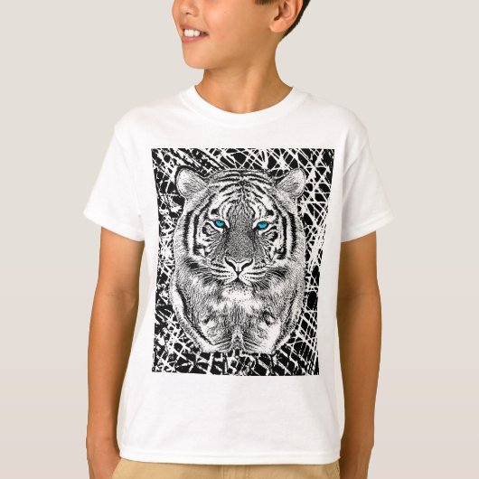 Zwart En Wit Blauwe Ogen Tijger Grafisch T-shirt (Voorkant)