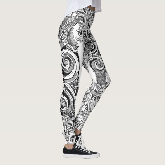 Zwart en wit bloeien leggings (Rechts)