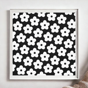 Zwart en Wit Bloem Y2K Patroon Poster