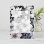 Zwart en wit bloemen bruiloft kaart (Staand voorkant)