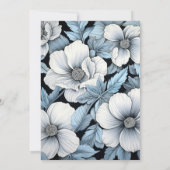 Zwart en wit bloemen bruiloft kaart (Achterkant)