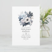 Zwart en wit bloemen bruiloft kaart (Staand voorkant)