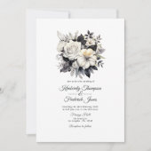 Zwart en wit bloemen bruiloft kaart (Voorkant)