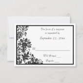 Zwart en wit bloemendamaskerdoek RSVP kaartje (Voorkant)