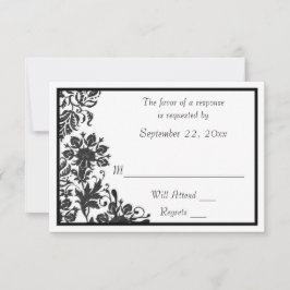 Zwart en wit bloemendamaskerdoek RSVP kaartje