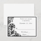 Zwart en wit bloemendamaskerdoek RSVP kaartje (Voorkant / Achterkant)