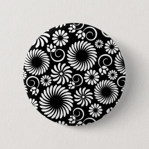 zwart en wit bloemenmotief knoopje ronde button 5,7 cm