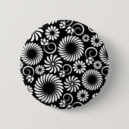 zwart en wit bloemenmotief knoopje ronde button 5,7 cm (Voorkant)